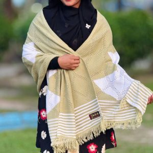 শাল - Olive Green & White